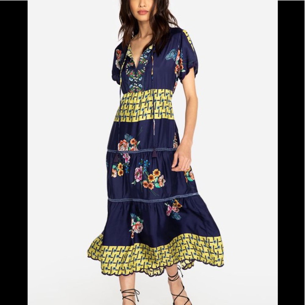 Johnny Was Silk Floral Dress w/ Embroidery